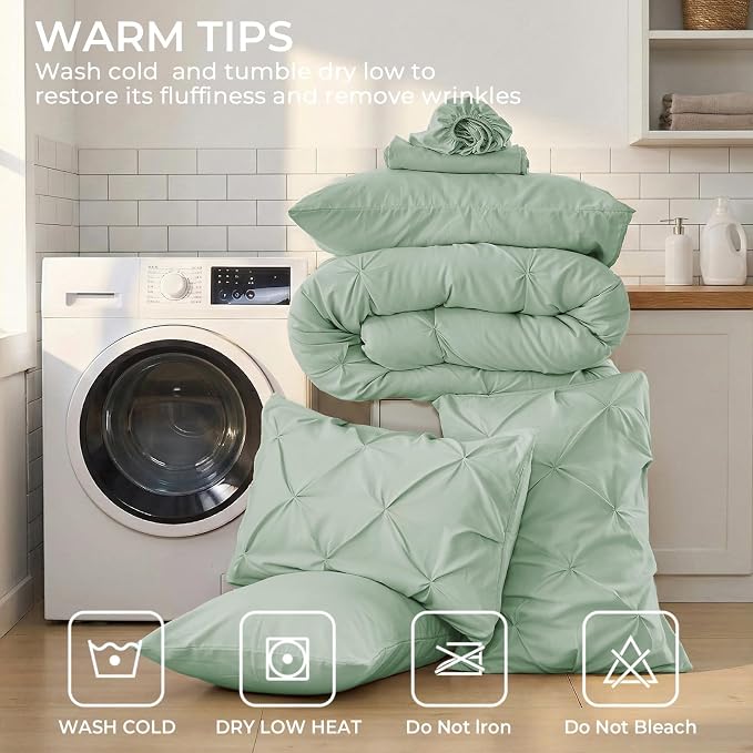 Sasttie Full Size Comforter Set, 7-Piece Bed in a Bag, Pintuck Bedding Set - Image 9