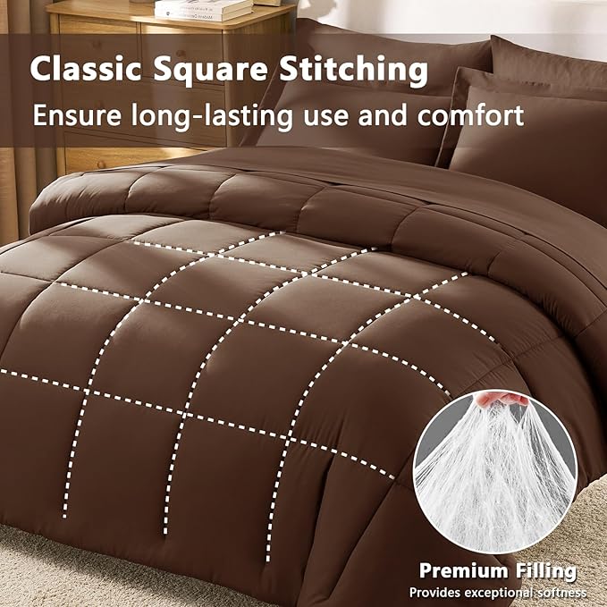 CozyLux Twin XL Comforter Set Brown - Image 5