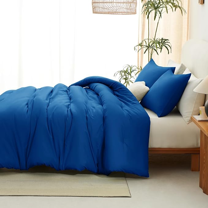 CozyLux King Size Comforter Set Classic Blue, 3 Pieces Solid Comforters King - Image 6
