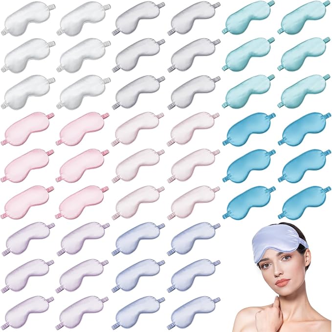 48 Pieces Silk Sleep Mask Eye Coverings by Surlontye
