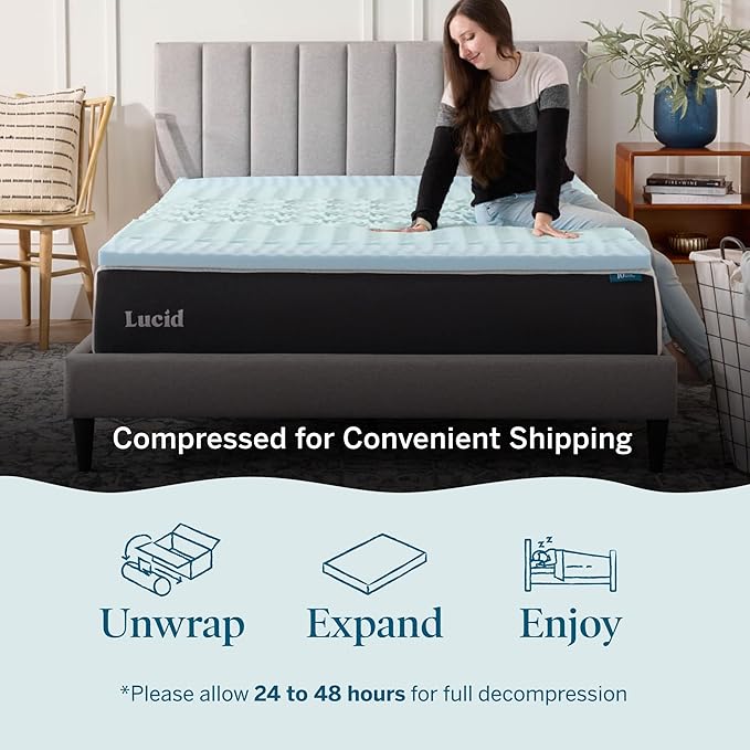 LUCID 2 Inch Gel Memory Foam Mattress Topper, Queen size – 5 Zones – Cooling - Image 4