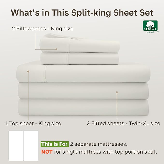 CALIFORNIA DESIGN DEN Soft 100% Cotton Split King Sheet Set, 400 Thread Count - Image 4