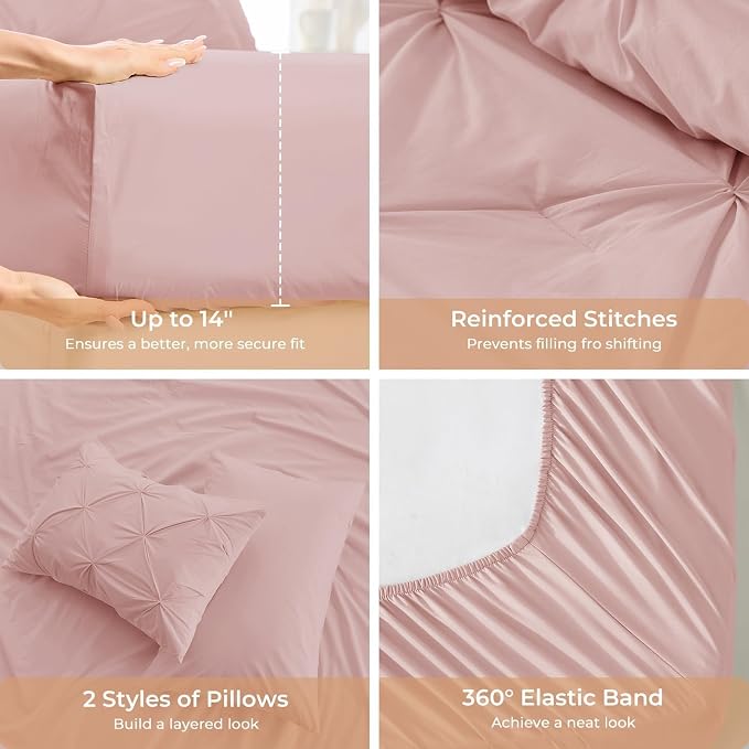 Sasttie King Size Comforter Set, 7-Piece Bed in a Bag, Pintuck Bedding Set - Image 5