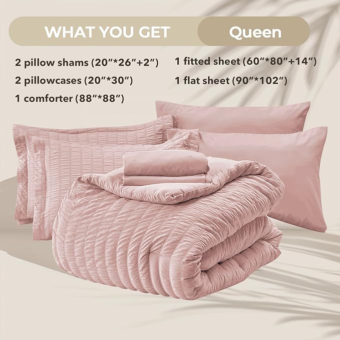 HYMOKEGE Rose Gold Queen Comforter Set Seersucker 7 Pieces, All Season Luxury - Image 5