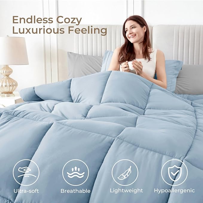 Sasttie Twin Comforter Set, 5 Pieces Reversible Bed in a Bag Twin, Complete - Image 3