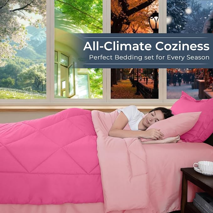 HEVUMYI Hot Pink & Baby Pink Cali-King Comforter Set - Image 3