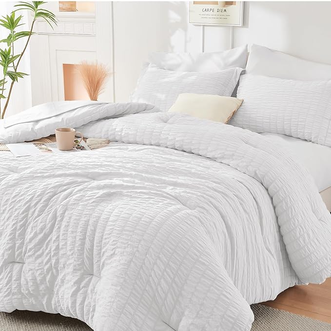 HYMOKEGE White Twin Size Duvet Cover, Ultra Soft 2-Piece Seersucker Duvet Cover - Image 6