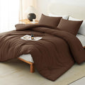 CozyLux California King Comforter Set Brown, 3 Pieces Cal King Solid Breathable by CozyLux