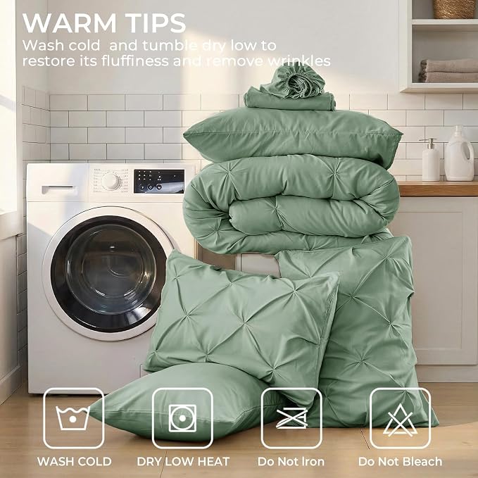 Sasttie Full Size Comforter Set, 7-Piece Bed in a Bag Double, Pintuck Bedding - Image 9