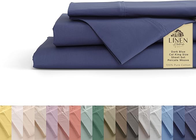 Linen Home 100% Cotton Percale Sheets California King Size, Dark Blue, Deep by LINENHOME