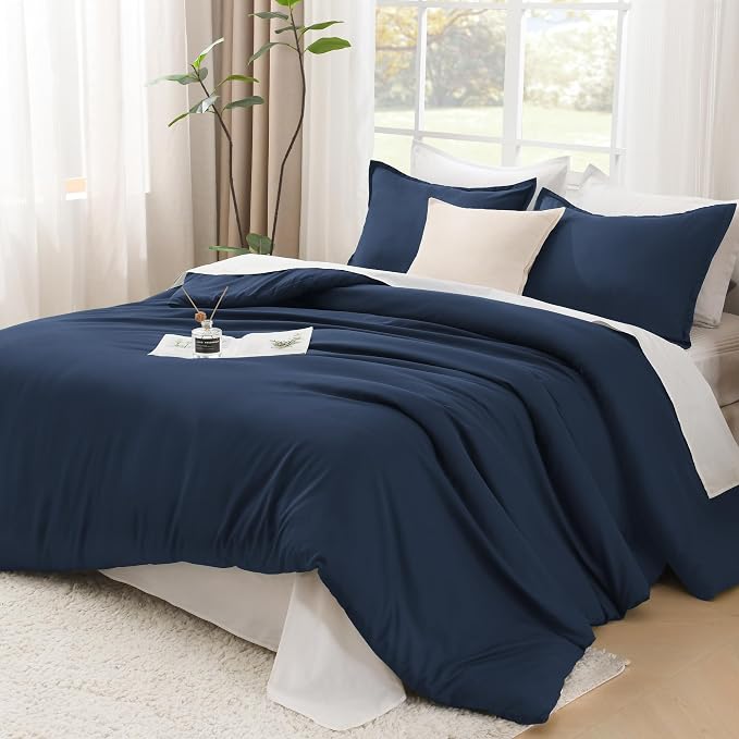 Litanika Navy Blue Comforter Full Size Set, 3 Pieces Lightweight Solid Bedding by Litanika