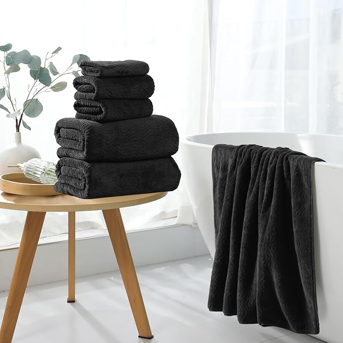 4 Piece Extra Large Bath Towel 35"x70" Oversized Bath Sheet Black Bath Towel Set - Image 4