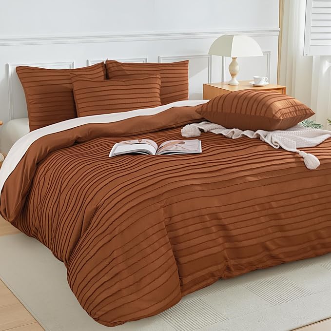 NEXHOME PRO Duvet Cover Full, Brunt Orange 3 Pieces Boho Tufted Duvet Cover Set - Image 2