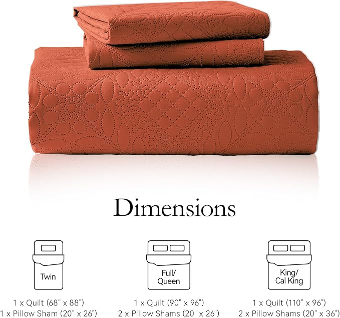 FLYMME Full Queen Quilt Bedding Set, Lightweight Burnt Orange Bedspreads - Image 4