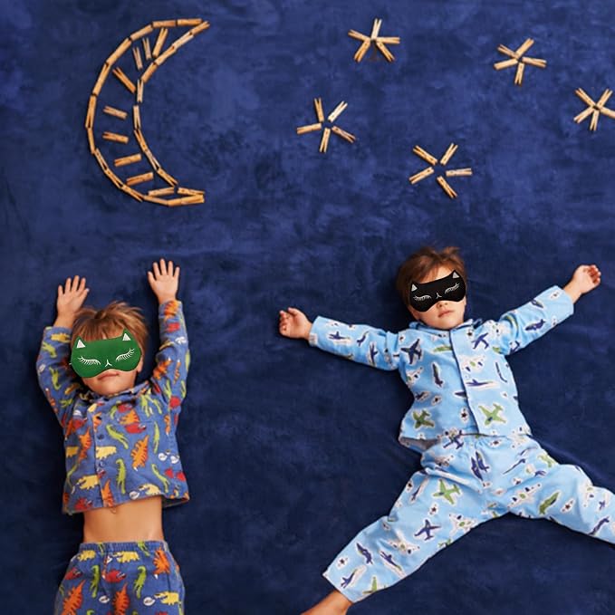 Cute Cat Sleep Mask for Kids, 2 Pack Silk Sleeping Eye Cover Adjustable Mask - Image 5