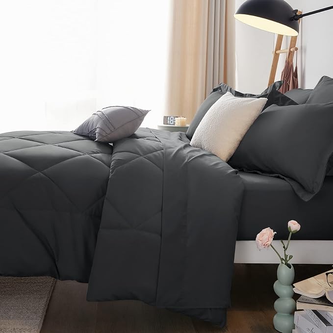 CozyLux Oversized King Comforter Set Dark Grey, 7 Pieces Bed in a Bag Comforter - Image 9