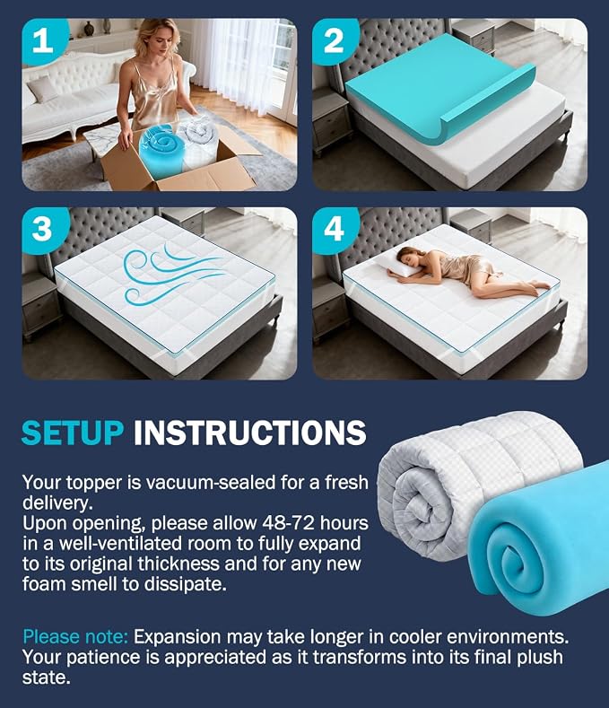 Dual Layer 4 Inch Memory Foam Mattress Topper King Size, Mattress Pad Cover - Image 9