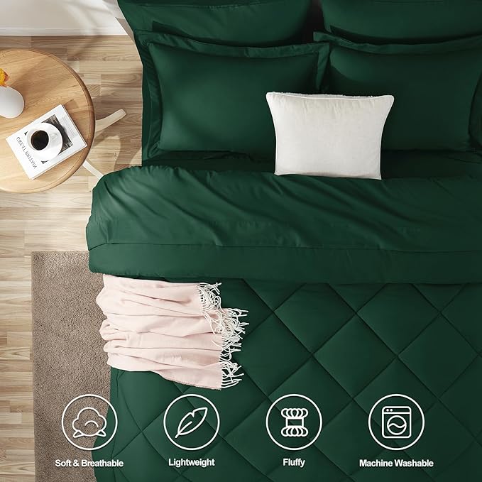 CozyLux Queen Comforter Set Emerald Green - Image 2