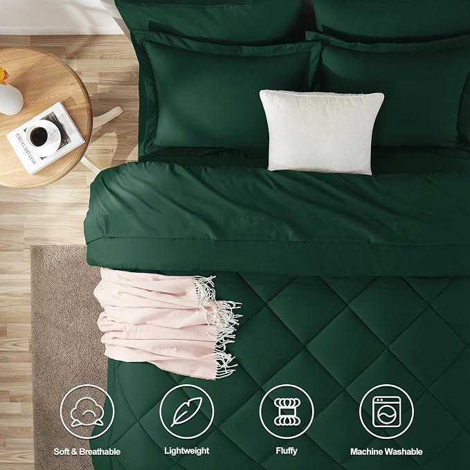 CozyLux King Size Comforter Set Emerald Green - Image 2