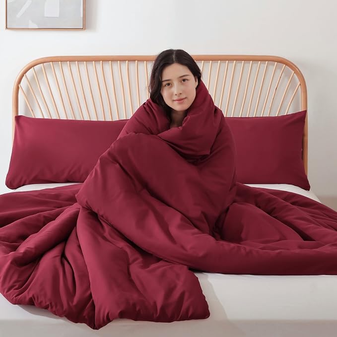 ROSGONIA California King Comforter Set Dark Red - Image 4