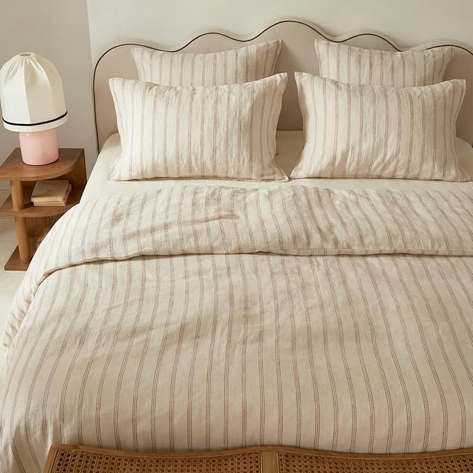 mixinni Striped Duvet Cover Set Full Size, 3 Piece Cotton Linen Blend Bedding - Image 3