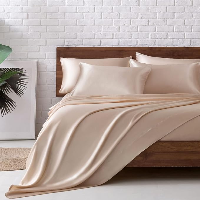 MR&HM Satin Bed Sheets, King Size Sheets Set by MRHM