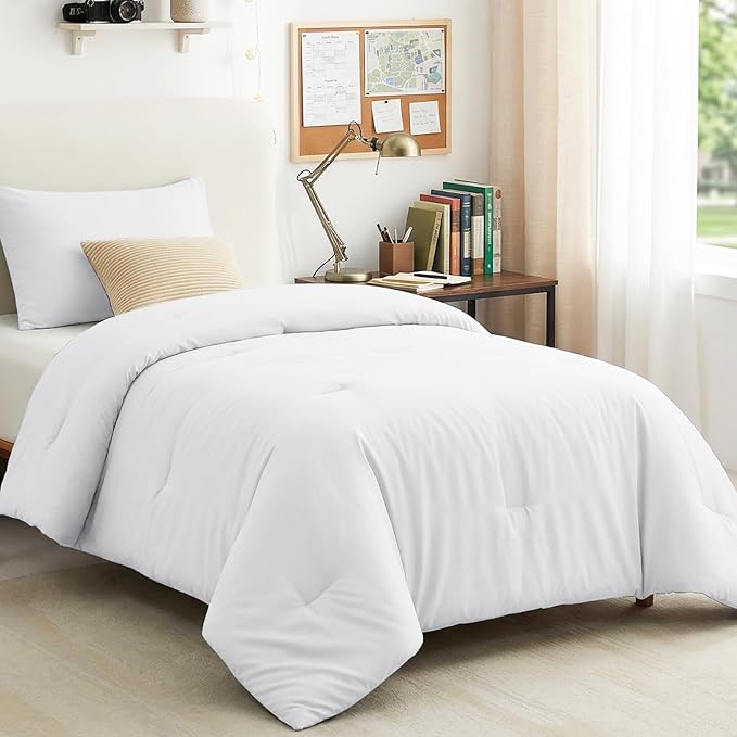 CozyLux Twin Comforter Set White, 2 Pieces Twin Extra Long Solid Breathable by CozyLux