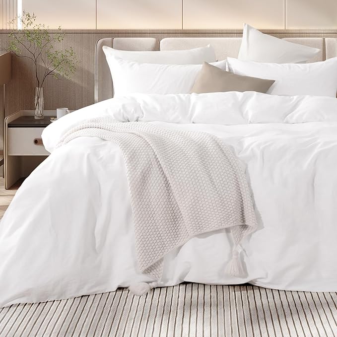 NEXHOME PRO Cotton Duvet Cover Queen Size White, Organic Natural Linen Feel - Image 2