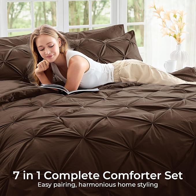 Sasttie King Size Comforter Set, 7-Piece Bed in a Bag, Pintuck Bedding Set - Image 6