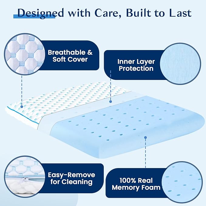 Stomach Sleeping Pillow for Stomach & Back Sleepers, Cooling Gel Thin Memory - Image 9