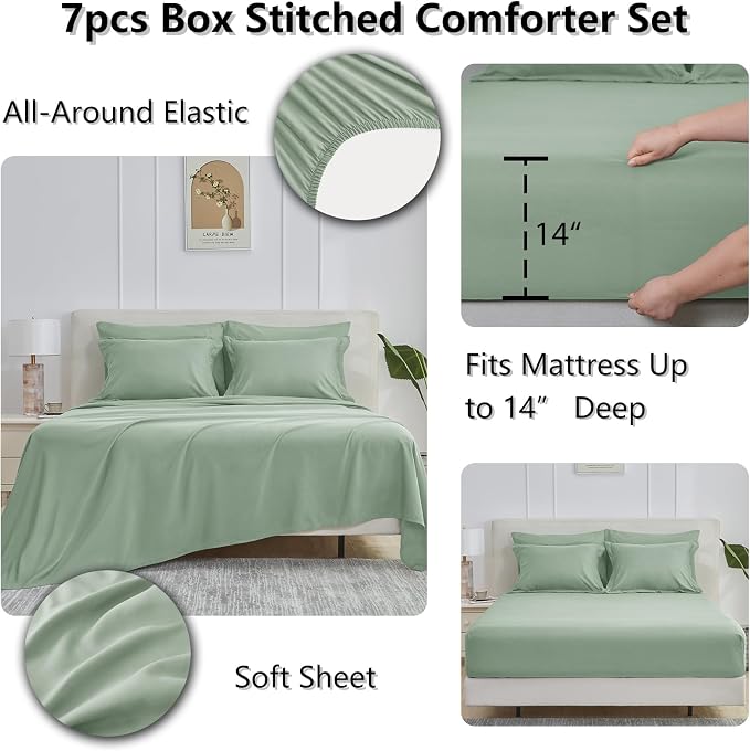 CozyLux Queen Comforter Set Sage Green - Image 6