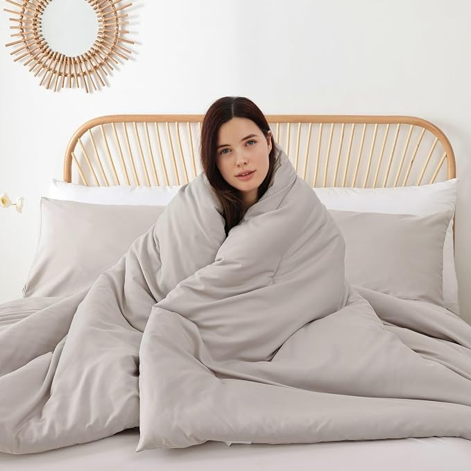 ROSGONIA King Size Comforter Set Linen Grey - Image 3