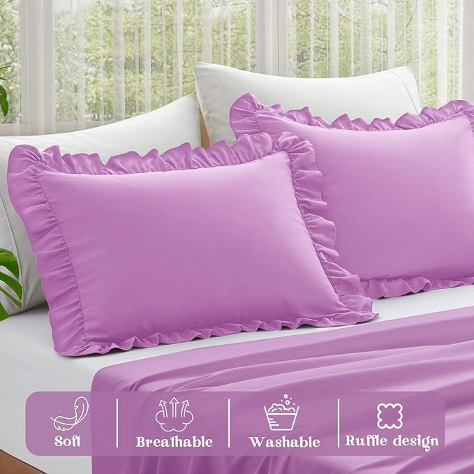 KKJIAF Ruffle Pillow Cases Standard Size Set of 2, Ruffled Pillow Covers - Image 4
