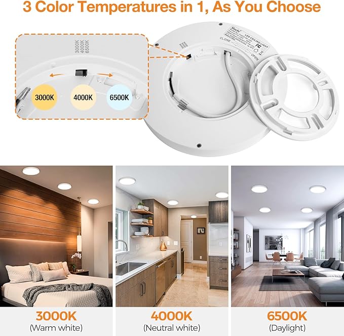 8PACK LED Flush Mount Ceiling Light Fixture, 3000K-4000K-6500K & 100W - Image 3