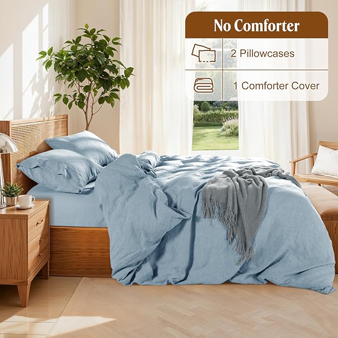 LBRO2M 100% France Linen Duvet Cover Set Full Size 3 Pcs Natural Flax Comforter - Image 4
