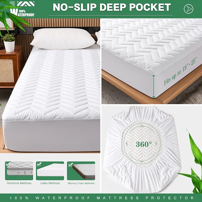 Unilibra Twin Size Waterproof Mattress Pad Rayon Made from Bamboo, Quilted - Image 5