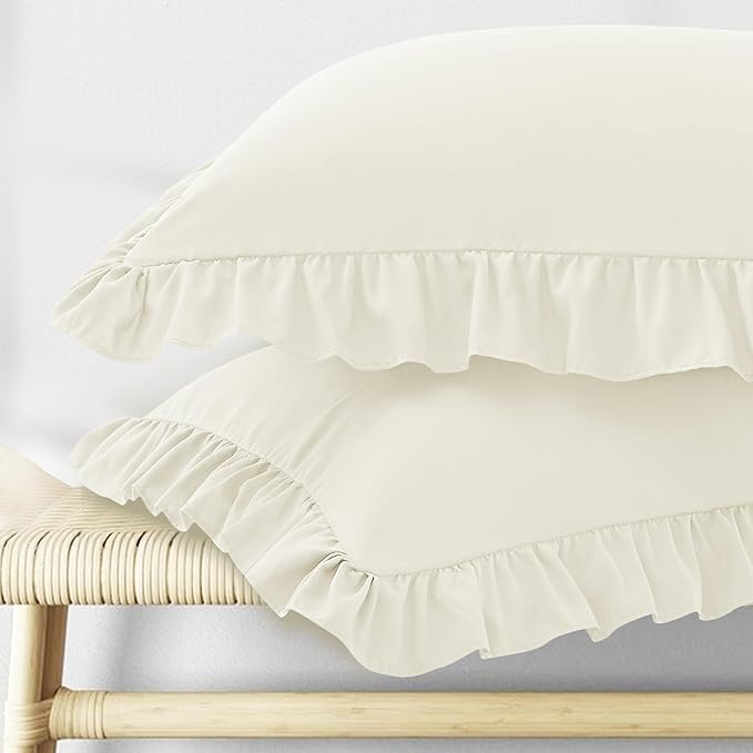 KKJIAF Ruffle Pillow Cases Queen Size Set of 2, Ruffled Pillow Covers by KKJIAF