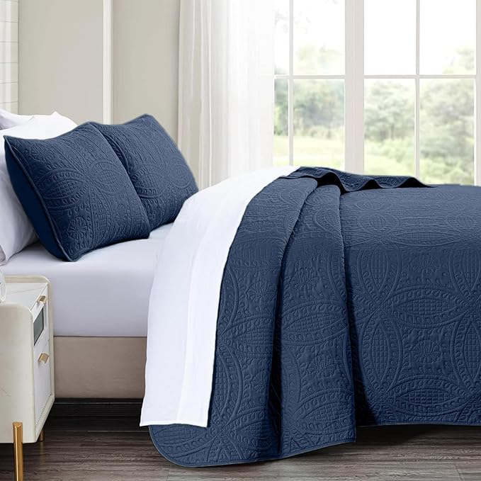 akkialla Navy Twin Quilt Set, Ultrasonic Lightweight Bedspread Coverlet - Image 4