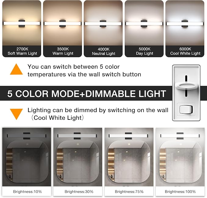 Bathroom Vanity Light Brushed Nickel Square LED 24 inch 14W 4000K Natural White - Image 4