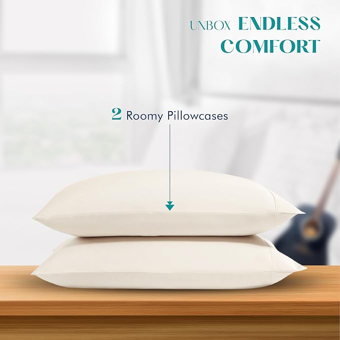 XOOX Linen 100% Egyptian Cotton Queen Pillow Cases Set of 2 - Image 3