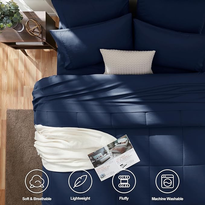 CozyLux Oversized King Comforter Sets Navy Blue, 7 Pieces Bed in a Bag - Image 2