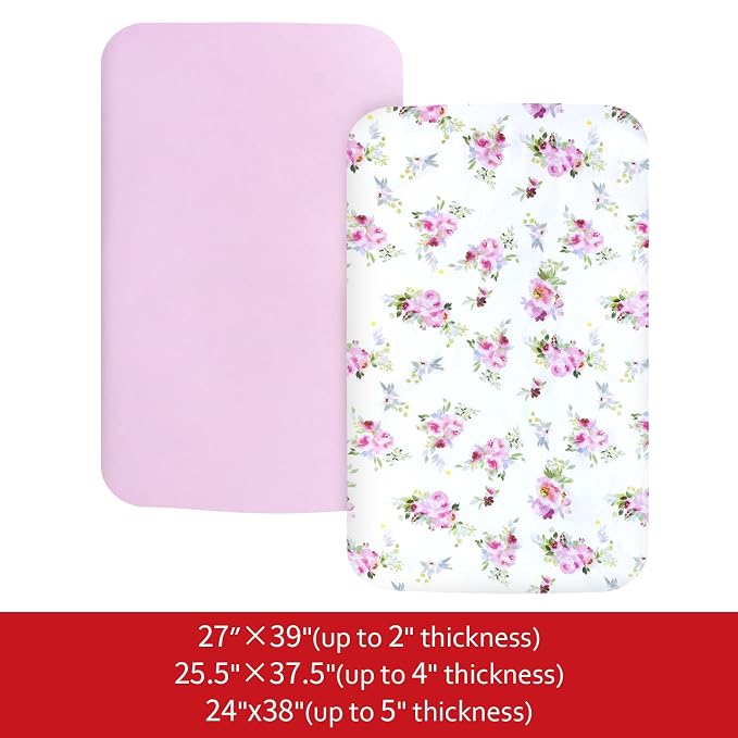 Pack and Play Sheets Girl, 2 Pack Mini Crib Sheets, Stretchy Playard Fitted - Image 5