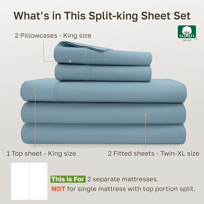 California Design Den Soft 100% Cotton Bed Sheets Split King Set, 400 Thread - Image 4