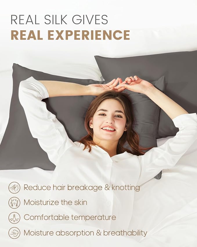 THXSILK Set of 2 Mulberry Silk Pillowcases, 100% Pure Mulberry Silk, 19 Momme - Image 3