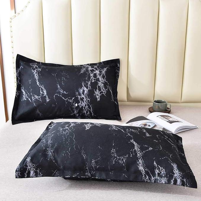 Nanko King Comforter Set, Dark Black Marble Print 104 x 90 inch Reversible Down - Image 6