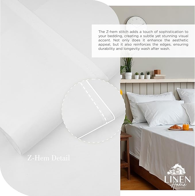 Linen Home 100% Cotton Percale Sheets King Size, Snow White, Deep Pocket - Image 3