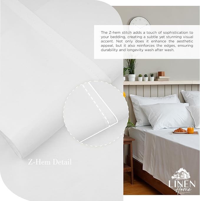 Linen Home 100% Cotton Percale Sheets Queen Size, Snow White, Deep Pocket - Image 3