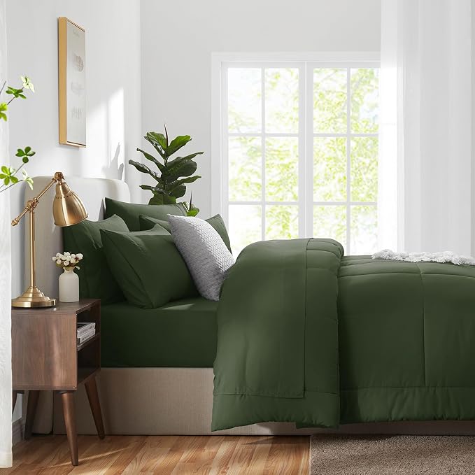 CozyLux Queen Comforter Set Olive Green, 7 Pieces Bed in a Bag, All Season - Image 9