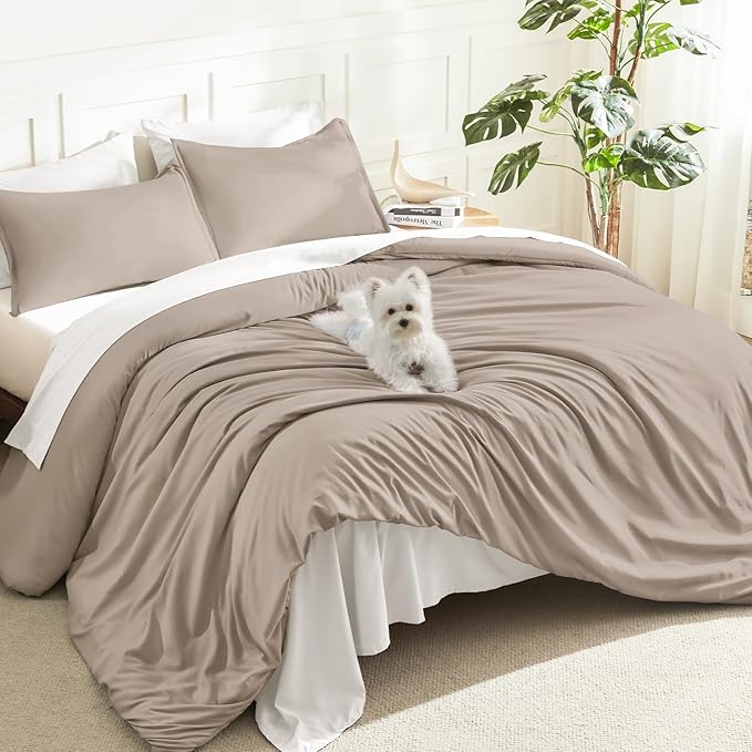 Litanika Light Coffee Comforter Set Queen Size, 3 Pieces Lightweight Solid by Litanika