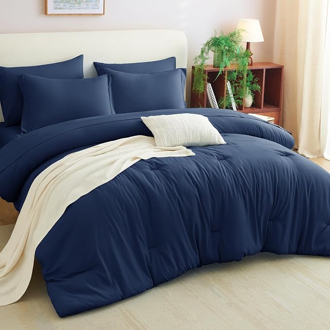 CozyLux King Size Comforter Set Navy Blue, 7 Pieces Bed in a Bag King Comforter - Image 7